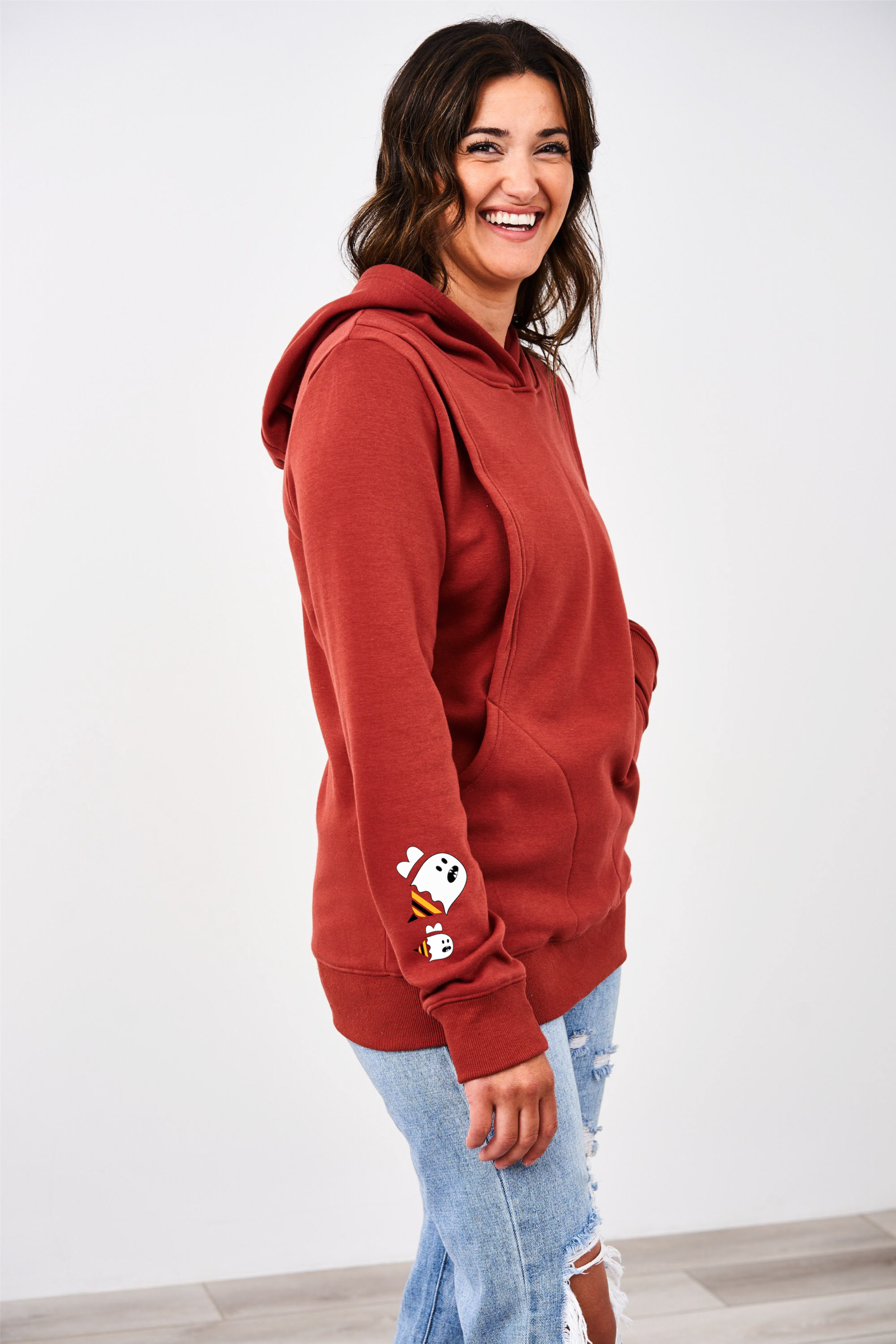 UST-HEAVY-HOODIE-GLOW-IN-THE-DARK-BOO-BEE-SLEEVE-FULL.png Latched Mama Glow Boo-Bees Nursing Hoodie - Image 1