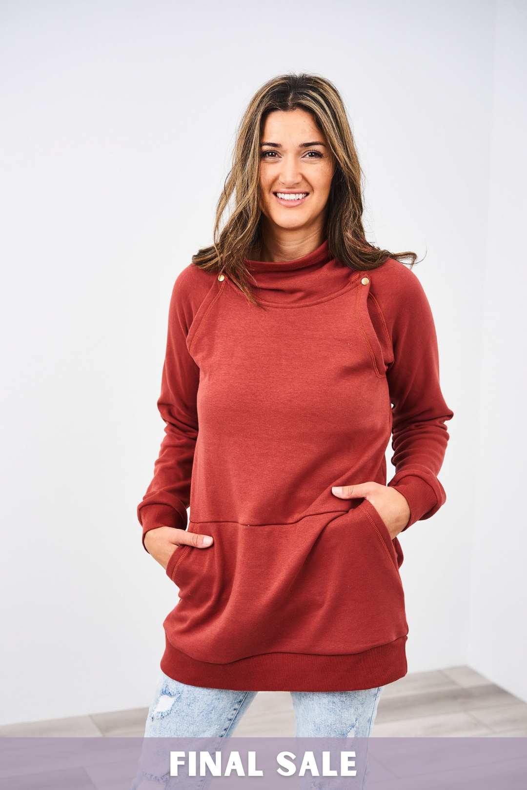latched-mama-harbor-snap-nursing-pullover-babywearing-rust.png Product - Image 1